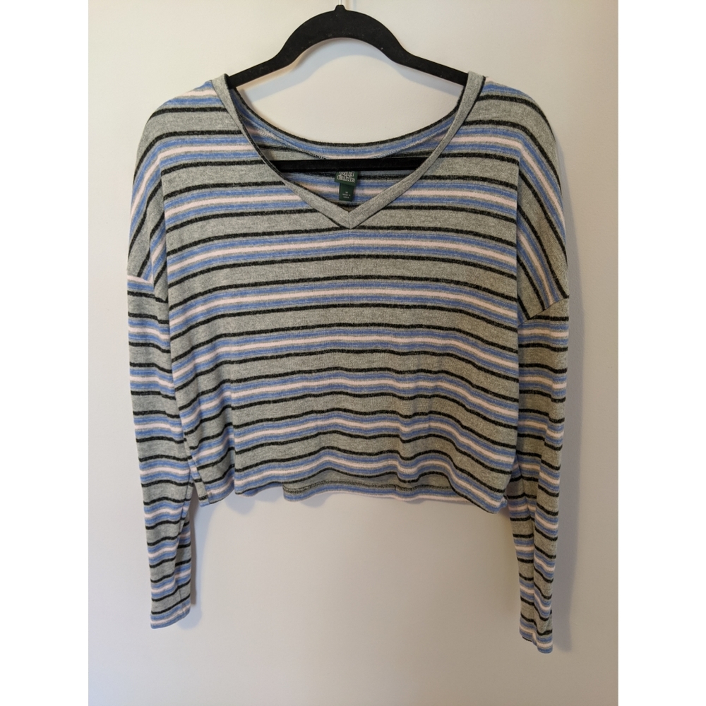 Wild Fable Gray Stripe Long Sleeve Crop Top, Large
